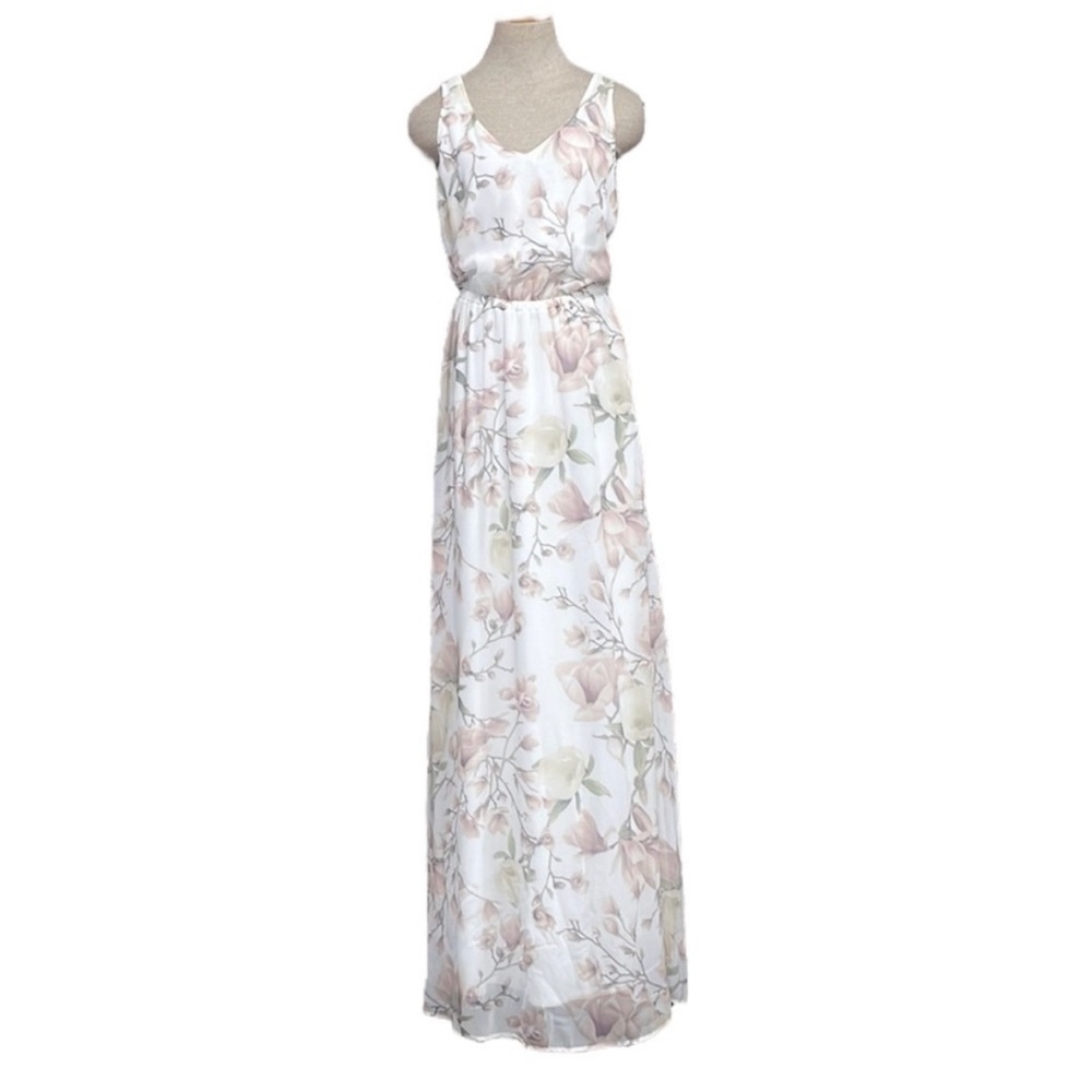 SHOW ME YOUR MUMU Dress Maxi White Pink Floral Sleeveless Chiffon Size XXS